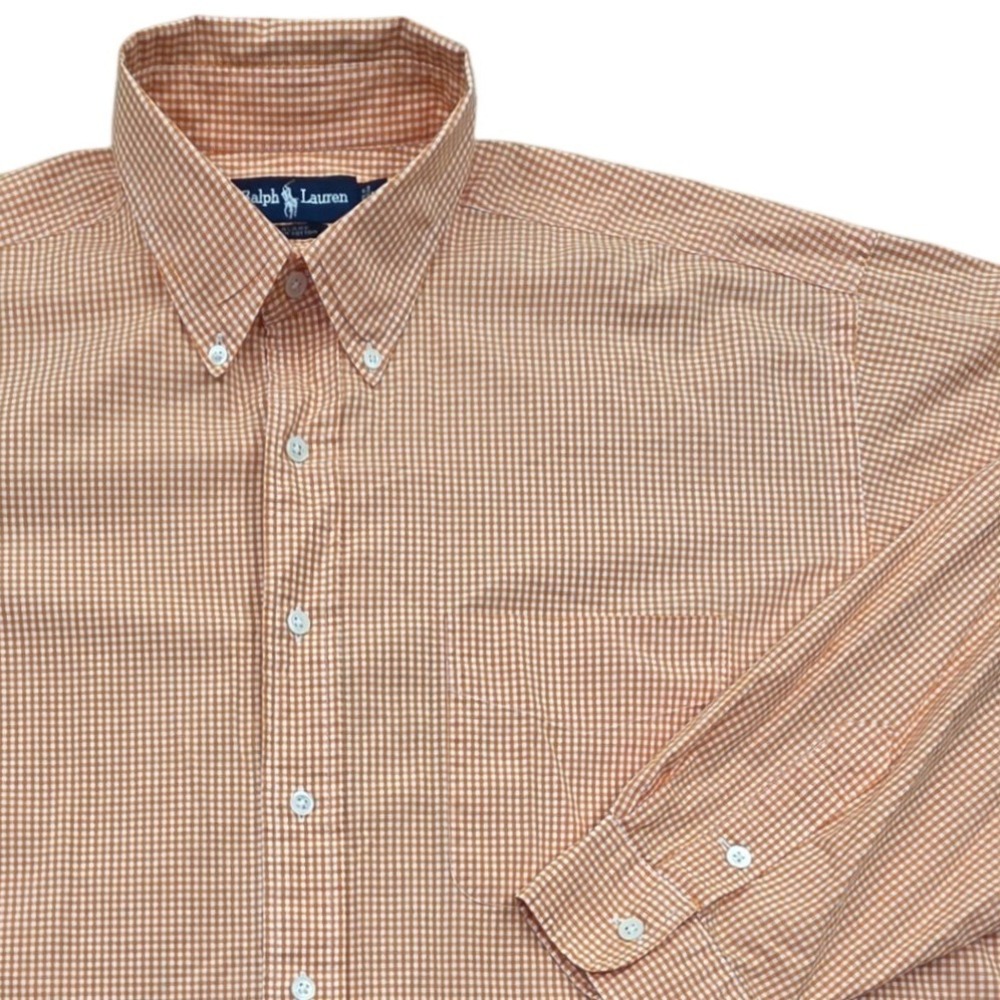 Ralph Lauren Blake Mens XL Orange Gingham Cotton Button Down Shirt Long Sleeve